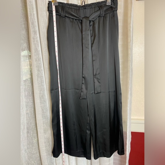 Joie Black Satin Tie-Waist Paperbag Waist Cropped Side Slit Wide Leg Size Small - Picture 7 of 10